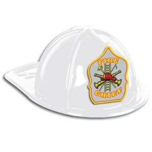  White Plastic Fire Chief Hat (silver shield) Party 