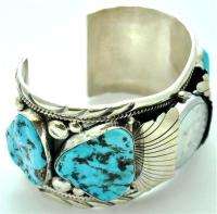   Navajo M Spencer Sterling Silver XL Turquoise Mens Cuff Watch s8