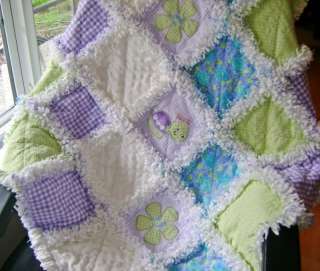 Baby girl rag quilt ~ pretty purple green turtles  