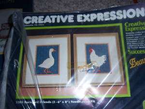 Cross Stitch Kit Barnyard Friends Goose & Rooster NEW  