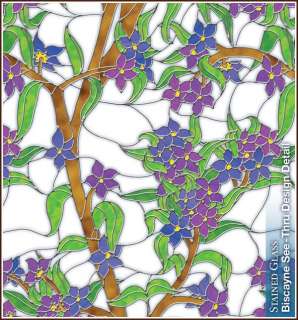 Purple Floral Stained Glass Window Film Vinyl Clings  