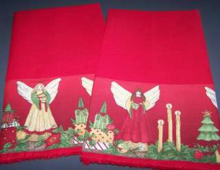 Christmas Angels Linen Kitchen Tea Towels Set of 2 NEW  