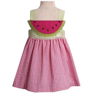 ADORABLE fuschia pink & lime Watermelon seersucker Summer sun dress 