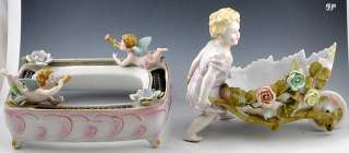 Porcelain Planter & 1 Wheelbarrow Figurine Cupids Children 