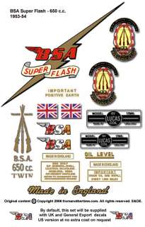 1953 55 BSA Super Flash Decals   A10SF Decal set  