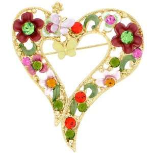   Flower Heart Swarovski Crystal Pin Brooch and Pendant Jewelry