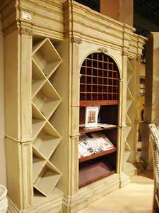 Wine Storage Cabinet Cellar Wall Unit Parchment Distressed Wood  