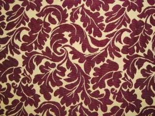   Burgandy Merlot Red Gold Chenille Large Leaf Drapery Upholstery Fabric