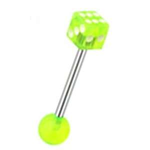 Tongue Ring Piercing Barbell with Yellow Dice Design Top