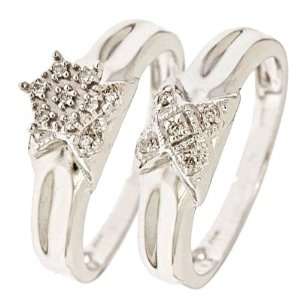  1/8 Carat Diamond Bridal Wedding Ring Set 10K White Gold Jewelry