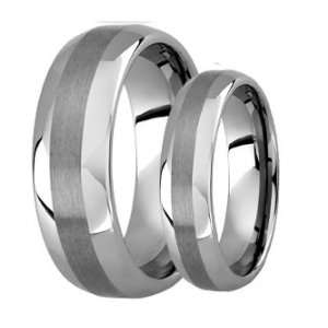   His (8mm) & Hers (6mm) Dome Silver Brushed Wedding Ring Band Set (15