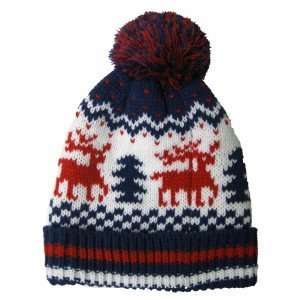  Reindeer Pine Tree White Blue Red Beanie Hat Cap With Pom 