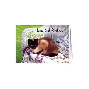   65th Birthday, Siamese cat on white wicker chair Card Toys & Games
